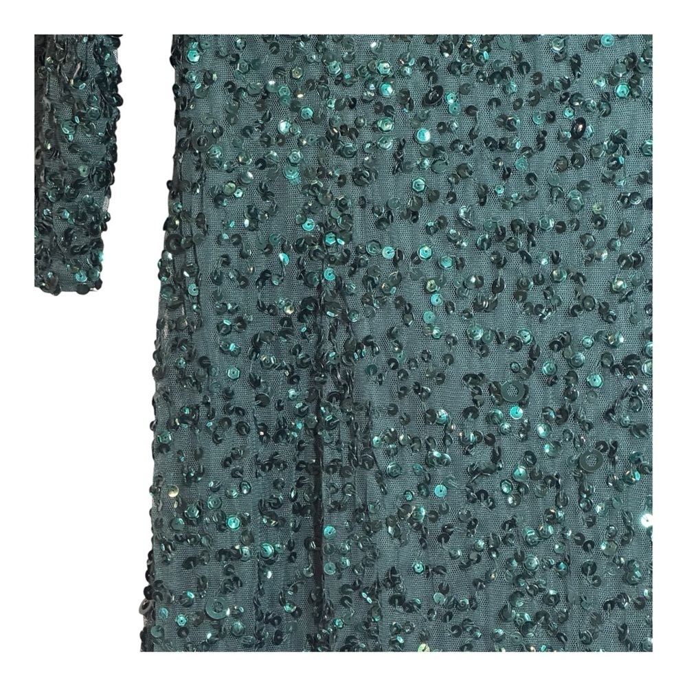 Adriana Papell 3/4 Sleeve Beaded Mermaid Gown in Dusty Emerald NWT - Picture 6 of 10